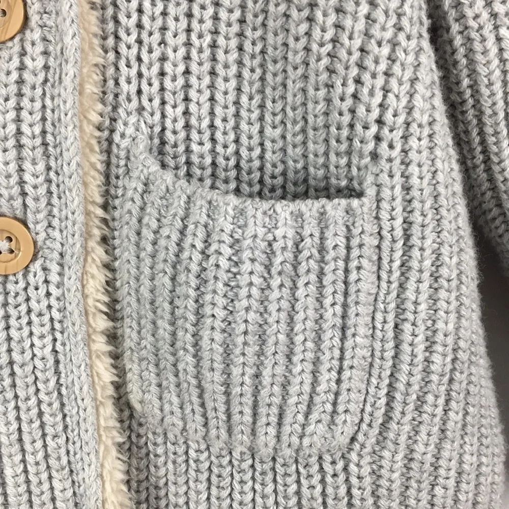 GAP Sherpa Gray Knit Sweater Animal Ears Hoodie Size 12-18M Great Condition